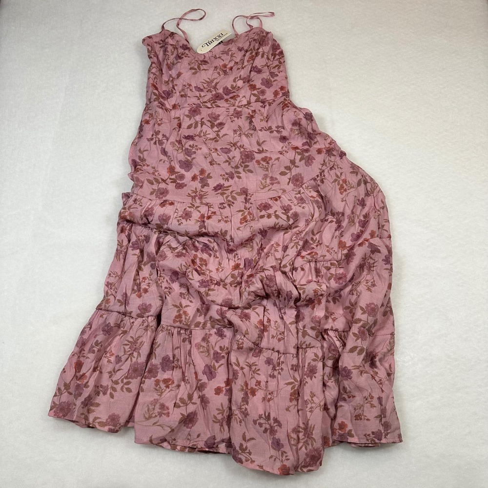 Trixxi Pink Floral Maxi Dress with Brown Floral Print